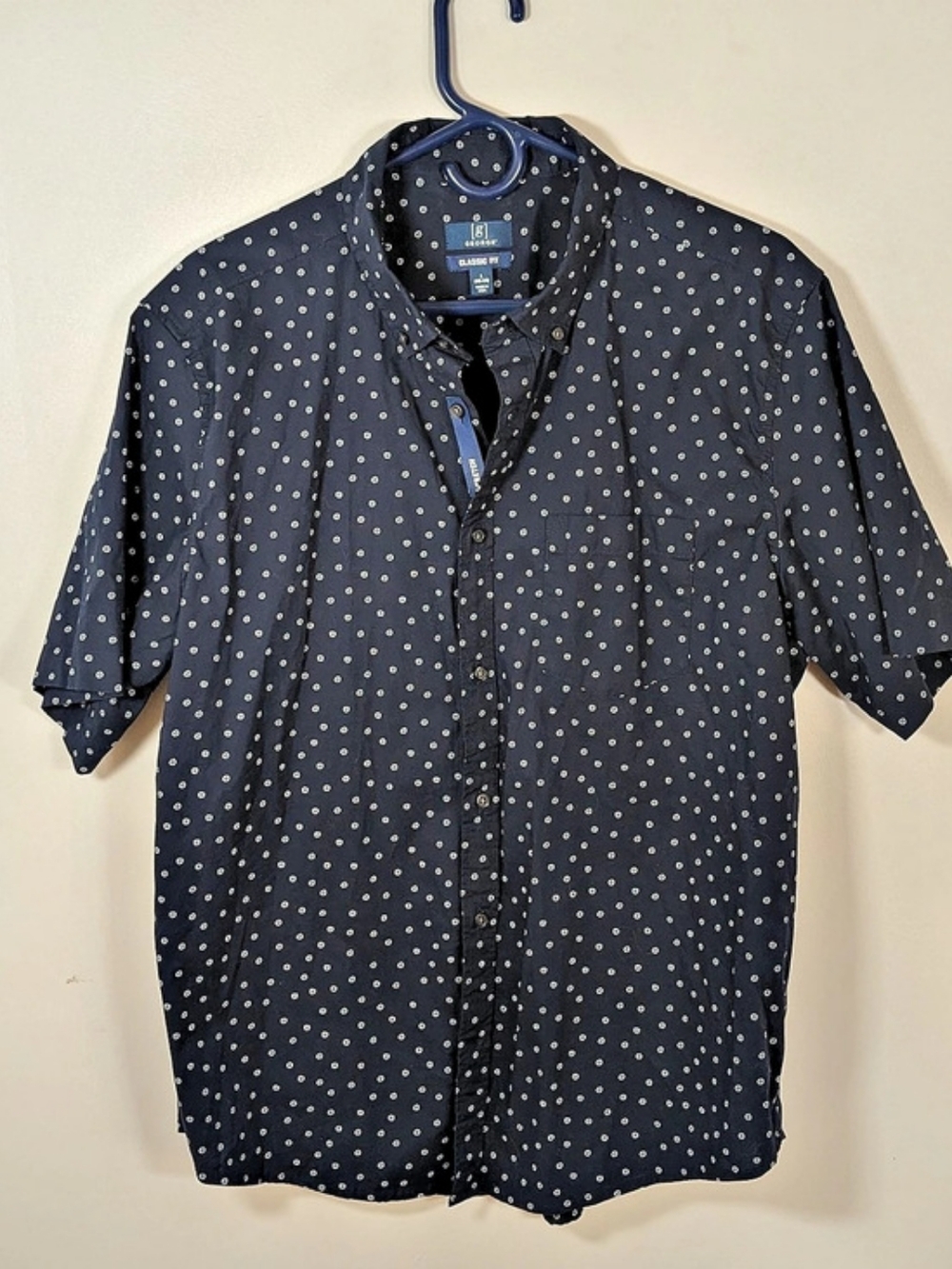 George Classic Fit Men's Geometric Shirt Blue & White Size Large New